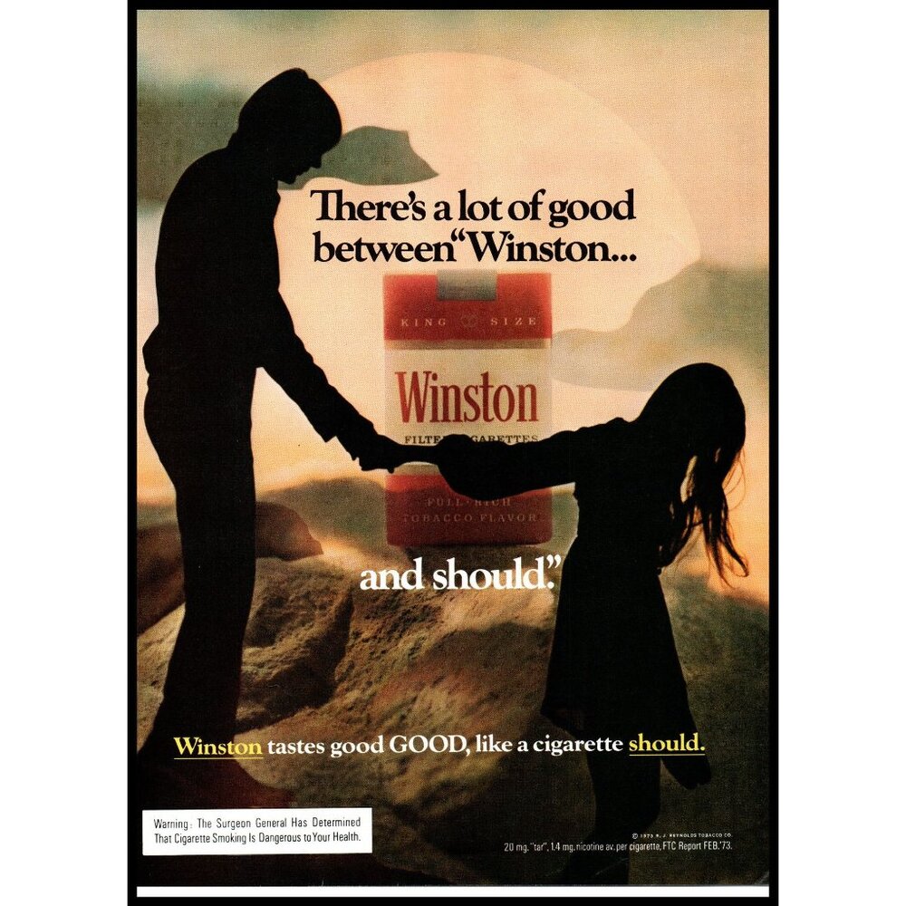 1973 Winston Cigarettes Vintage Print Ad Couple Holding Hands Beach Wall Art